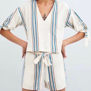 Zara Tie Sleeve Striped Top